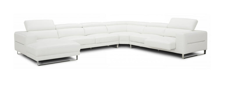 Hawkey - Contemporary White Full Leather U Shaped Left Facing Sectional Sofa