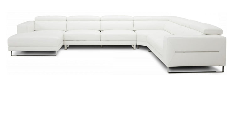Hawkey - Contemporary White Full Leather U Shaped Left Facing Sectional Sofa — view 2