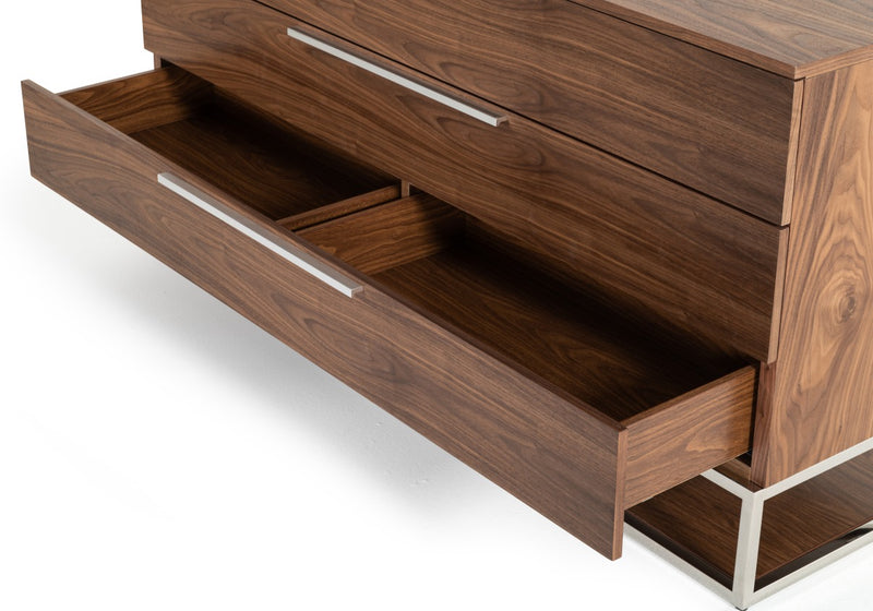 Heloise - Contemporary Walnut & Stainless Steel Dresser — view 5