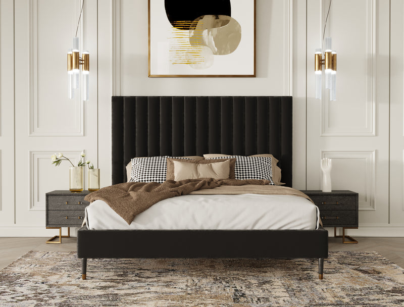 Hemlock Howard- Modern Dark Grey Velvet and Shagreen Grey EK Bedroom Set