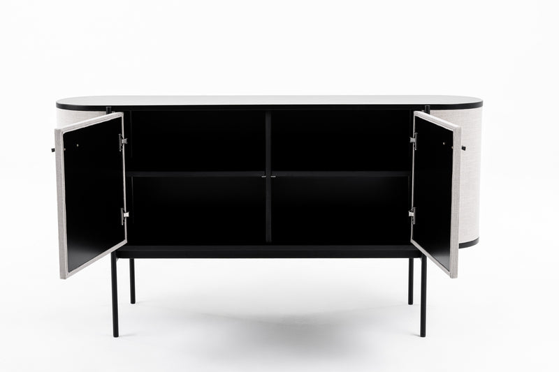 Hobart - Modern Beige Fabric & Black Metal Buffet