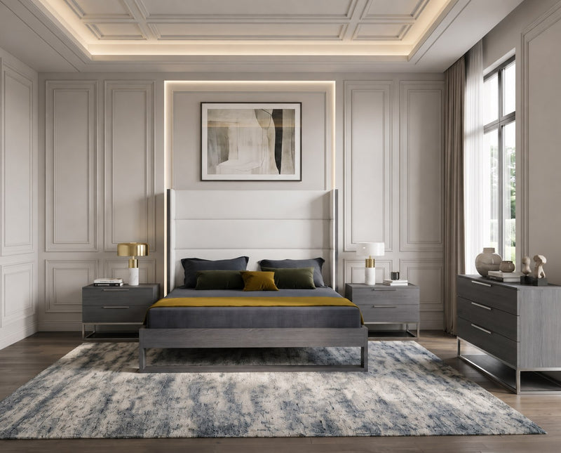 Heloise - Contemporary White Leather & Grey Elm 4-Piece Bedroom Set — view 3