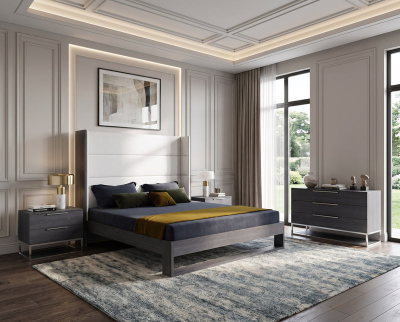 Heloise - Contemporary White Leather & Grey Elm 4-Piece Bedroom Set — view 4