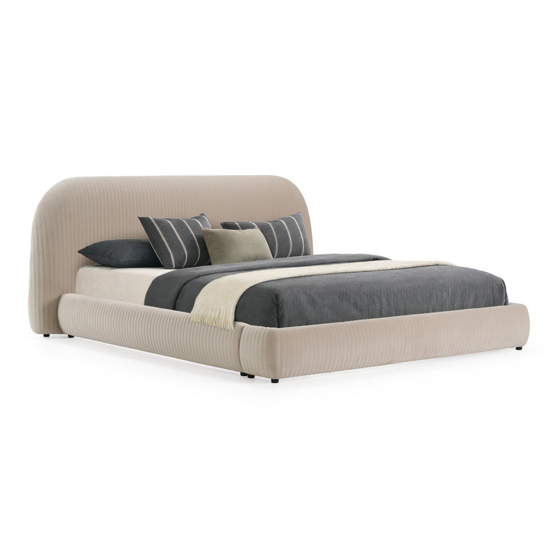 Hortman + Chelton - Modern Beige Velvet + Walnut 4-Piece Bedroom Set — view 4