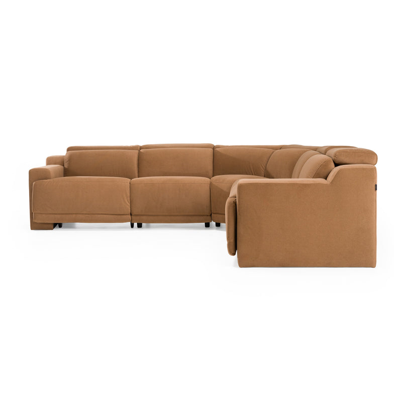 Horton - Modern Brown Fabric Sectional Sofa w/ 3 Recliners — view 3