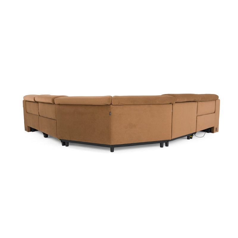 Horton - Modern Brown Fabric Sectional Sofa w/ 3 Recliners — view 4