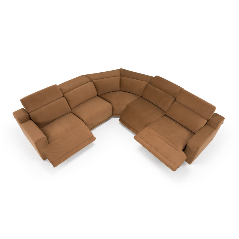 Horton - Modern Brown Fabric Sectional Sofa w/ 3 Recliners — view 2