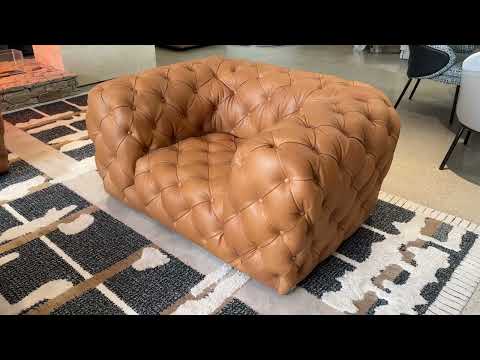 Dexter - Transitional Camel Full Italian Leather Tufted Sofa — view 2
