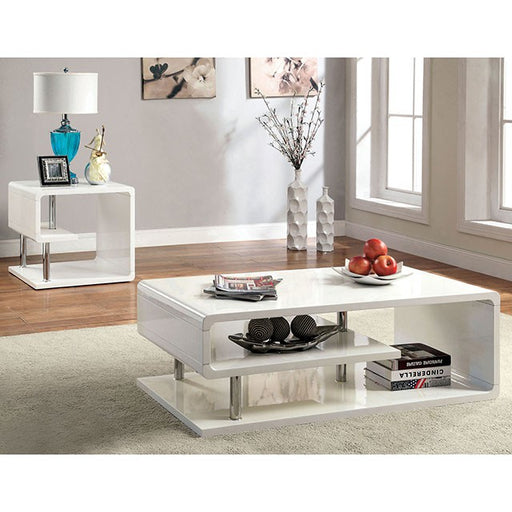 Ninove I White/Chrome End Table - R&R Furniture Gallery (Fountain Valley, CA)