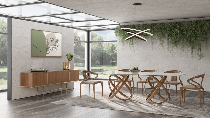 Mason Modern Glass & Walnut Dining Table — view 2