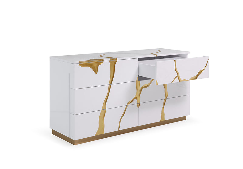 Aspen Modern Wide White and Gold Dresser — view 2