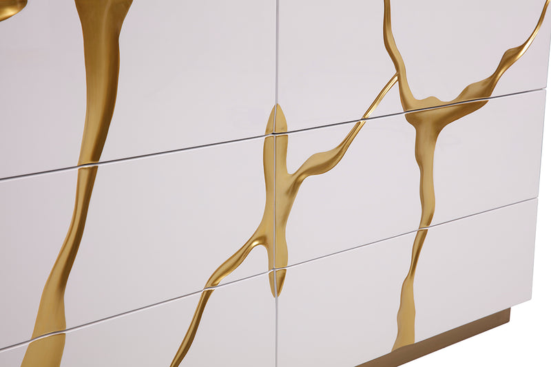 Aspen Modern Wide White and Gold Dresser — view 5