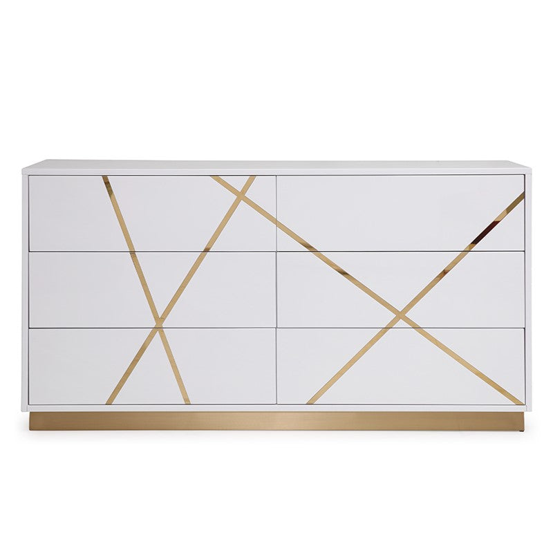 Nixa Modern Wide White and Gold Dresser