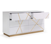 Nixa Modern Wide White and Gold Dresser — view 3
