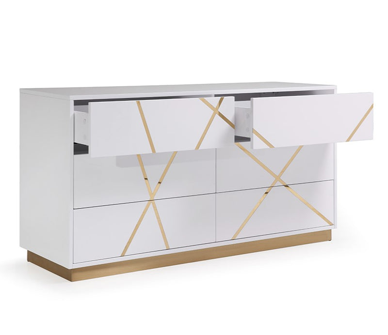 Nixa Modern Wide White and Gold Dresser — view 3