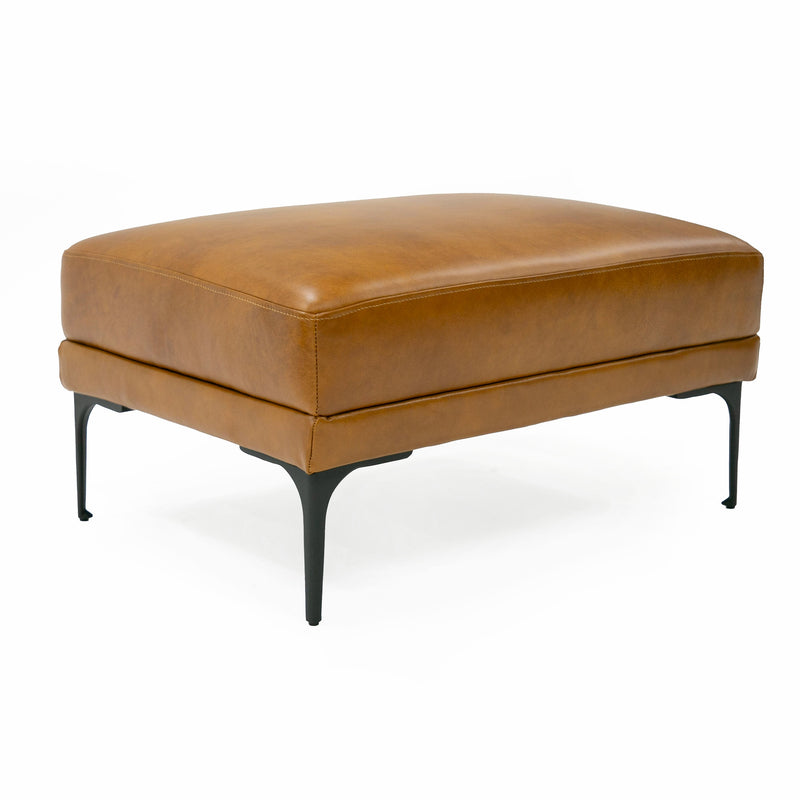 Jacoba - Modern Camel Leather Rectangular Ottoman — view 3