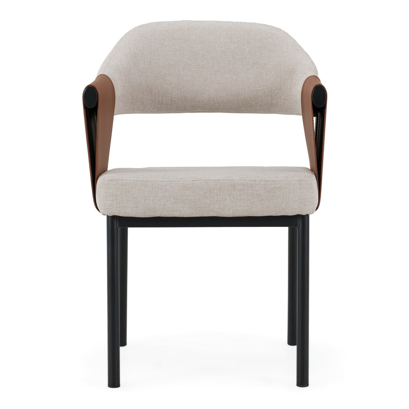 Jensen - Modern Light Grey Fabric + Camel Vegan Leather Dining Chair — view 3