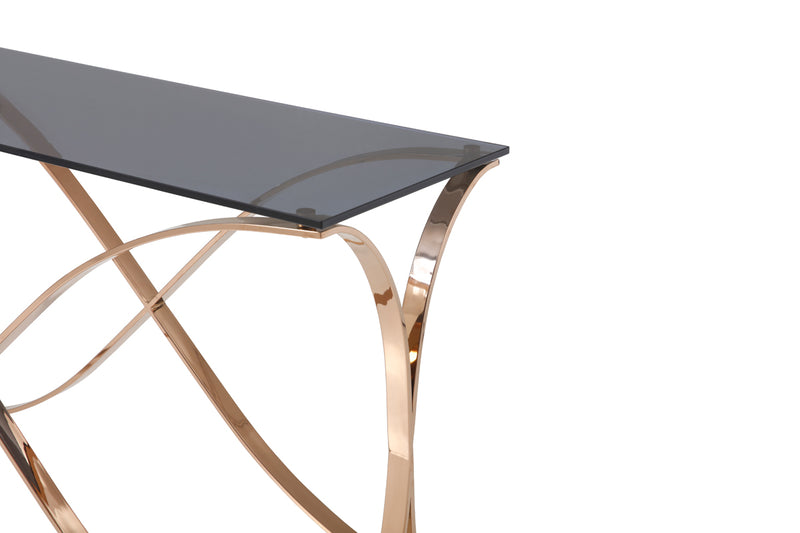 Reklaw Modern Smoked Glass & Rosegold Console Table — view 3