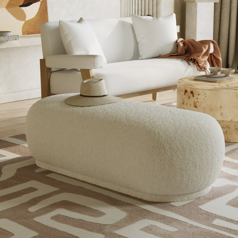 Kael - Contemporary White Sherpa Ottoman — view 2