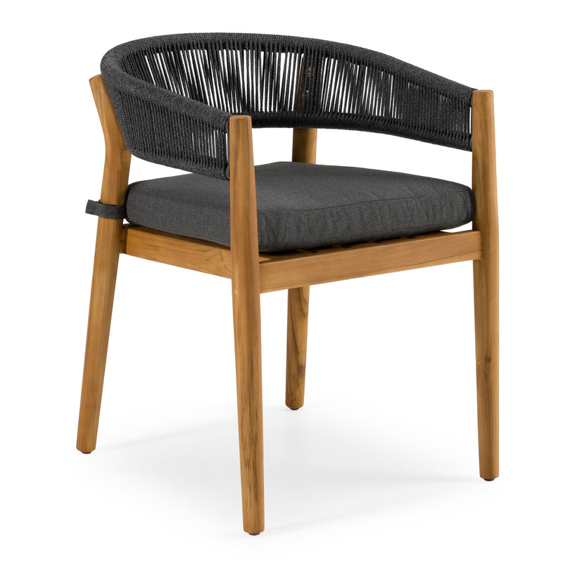 Kamari - Outdoor Grey Olefin Fabric + Teak Dining Chair (Set of 2) — view 2
