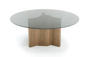 Kaye - Modern Walnut + Glass 71" Round Dining Table — view 2