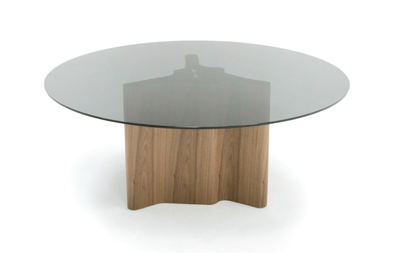 Kaye - Modern Walnut + Glass 71" Round Dining Table — view 2
