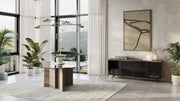 Kaye - Modern Walnut + Glass 71" Round Dining Table — view 5