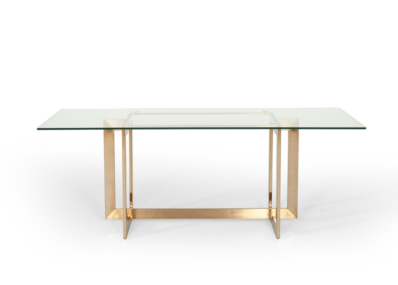 Keaton Modern Glass & Brass Dining Table — view 5