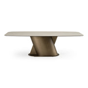 Kiefer - Modern Faux Travertine Ceramic + Bronze Dining Table — view 2