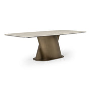 Kiefer - Modern Faux Travertine Ceramic + Bronze Dining Table — view 3