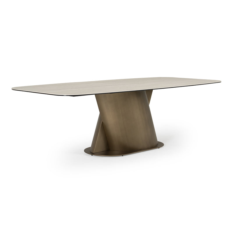 Kiefer - Modern Faux Travertine Ceramic + Bronze Dining Table — view 3