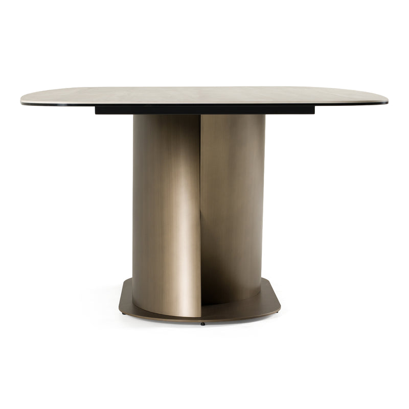 Kiefer - Modern Faux Travertine Ceramic + Bronze Dining Table — view 4