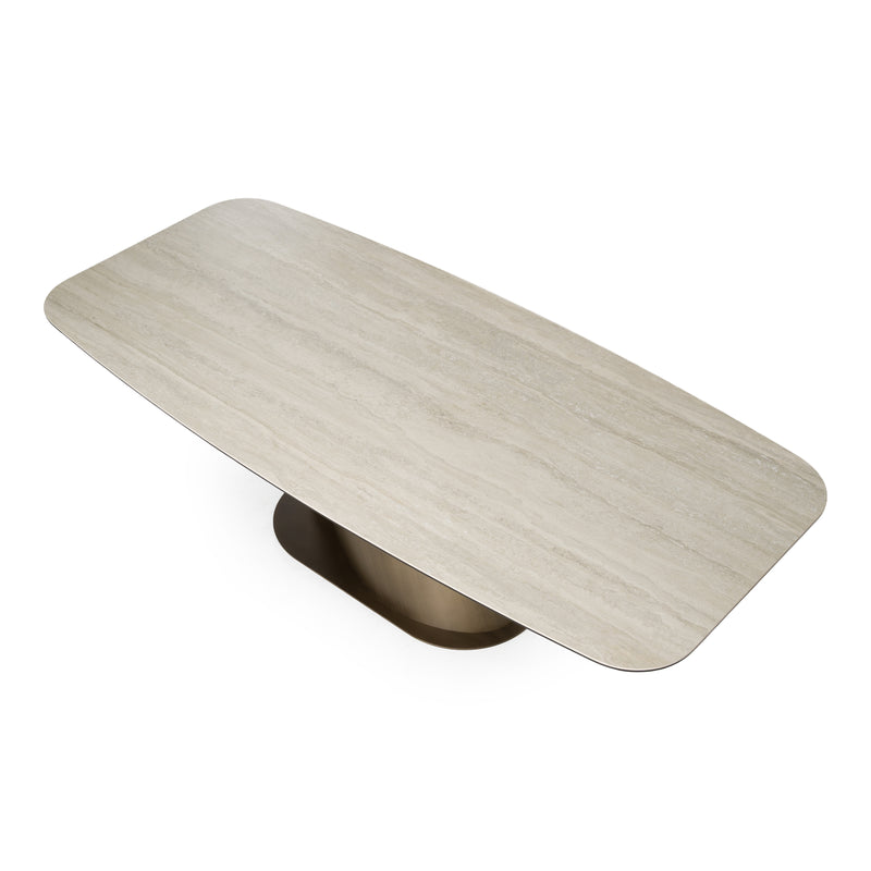 Kiefer - Modern Faux Travertine Ceramic + Bronze Dining Table — view 5