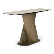 Kiefer - Modern Faux Travertine Ceramic + Bronze Console Table — view 2