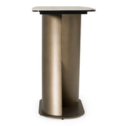 Kiefer - Modern Faux Travertine Ceramic + Bronze Console Table — view 3