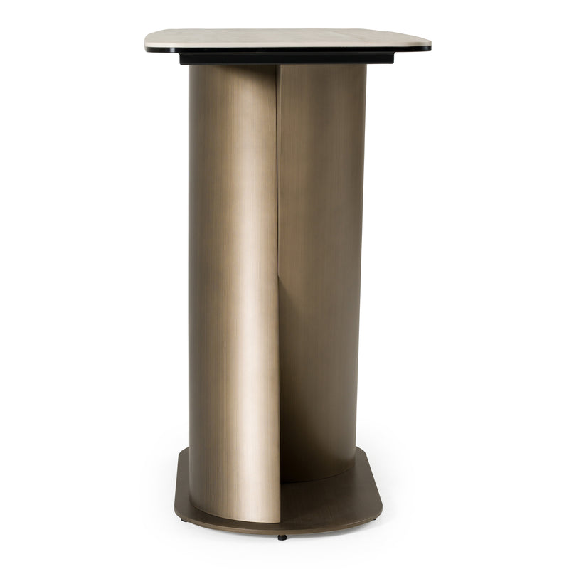 Kiefer - Modern Faux Travertine Ceramic + Bronze Console Table — view 3