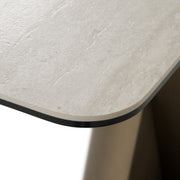 Kiefer - Modern Faux Travertine Ceramic + Bronze Console Table — view 4