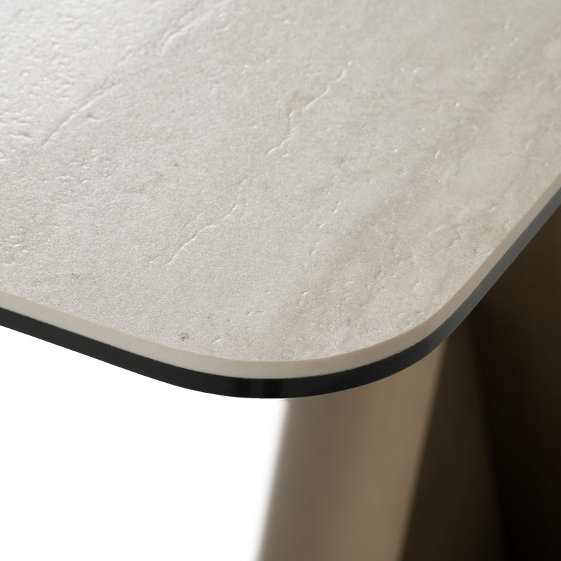 Kiefer - Modern Faux Travertine Ceramic + Bronze Console Table — view 4