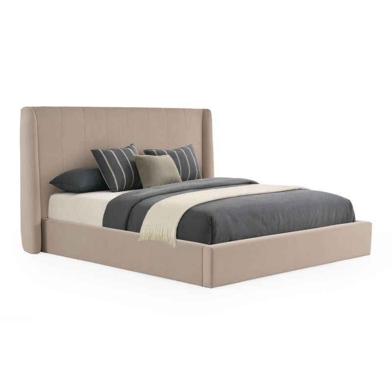 Kiro + Lago - Modern Tan Fabric + Faux Travertine 4-Piece Bedroom Set — view 4