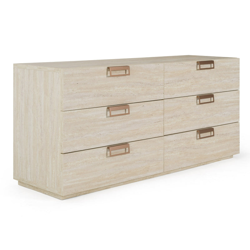 Breslow + Lago - Modern Dark Taupe Fabric + Faux Travertine 4-Piece Bedroom Set — view 5