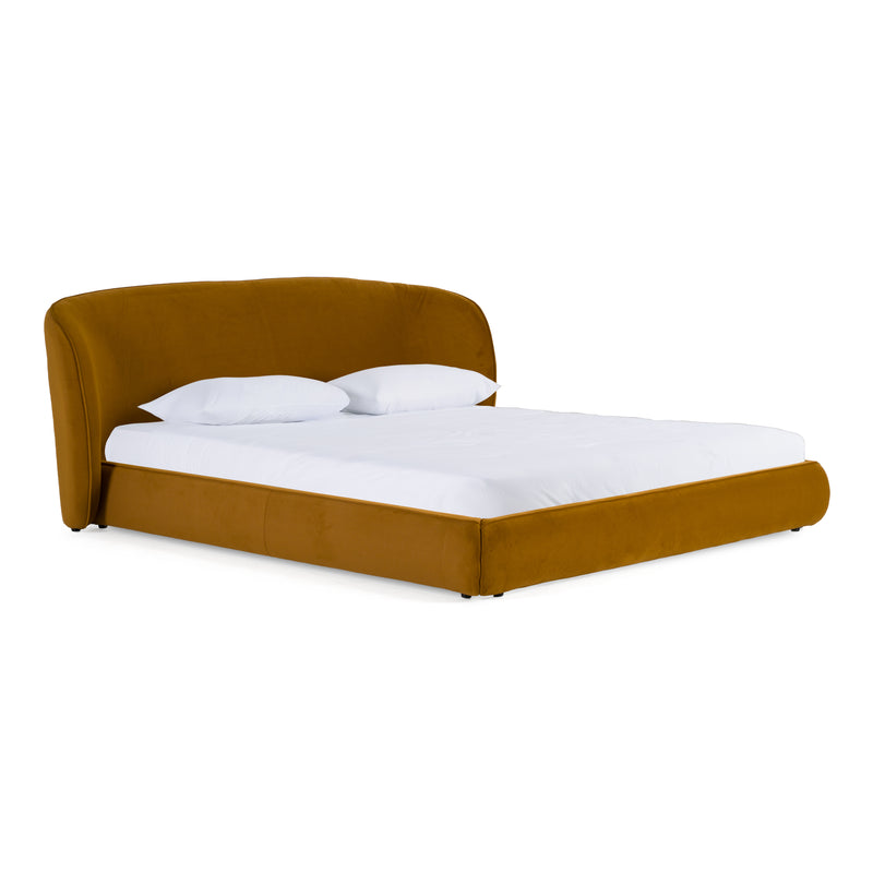 Lambert + Soria - Modern Burnt Orange Fabric + Walnut 4-Piece Bedroom Set — view 3