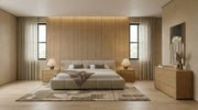 Lamont + Dustin - Modern Beige Fabric + Natural Oak 4-Piece Bedroom Set