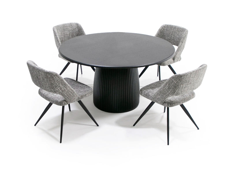 Lander Modern Mid Century Black Oak Round Dining Table — view 2