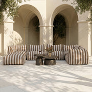 Lanuza - Outdoor Brown + White Stripe Fabric Ottoman — view 5