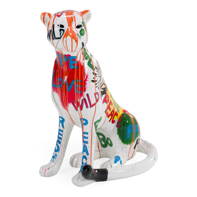 Large Graffiti Leopard - White + Multi-Color Sculpture — view 2