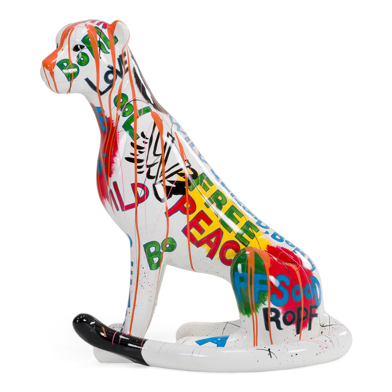 Large Graffiti Leopard - White + Multi-Color Sculpture — view 3