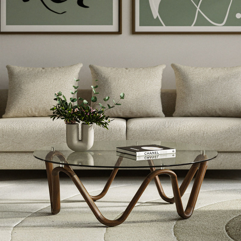 Lassen - Modern Glass & Walnut Coffee Table — view 2