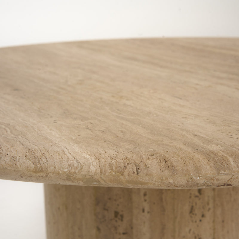Lavaca - Modern Travertine Marble Round Coffee Table — view 2