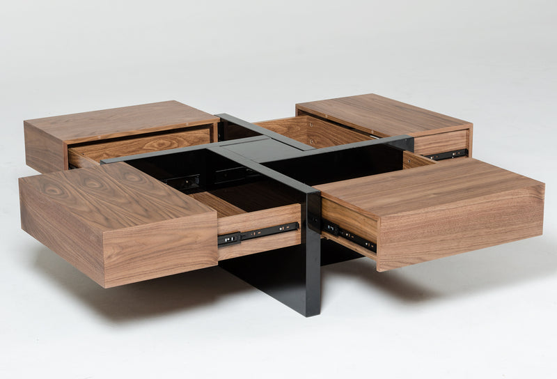Makai Modern Walnut & Black Square Coffee Table — view 2