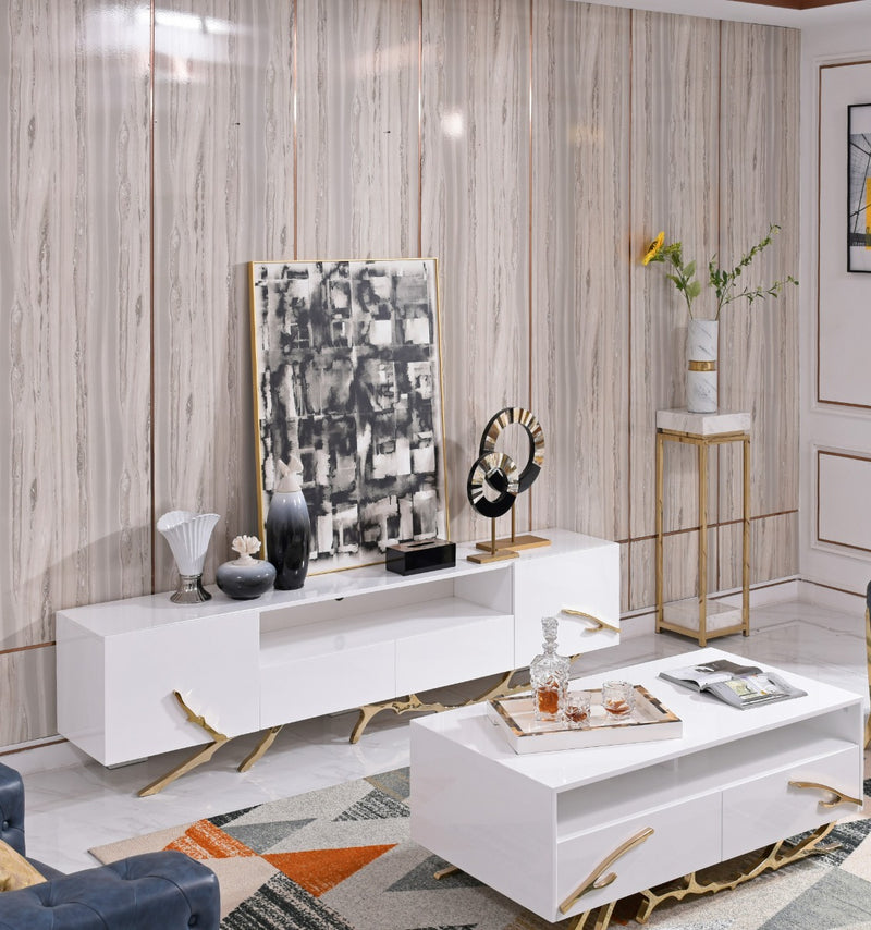 Legend - 87"-Wide Modern White Gold TV Stand — view 5